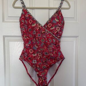 Boden White and Blue Floral Swimsuit